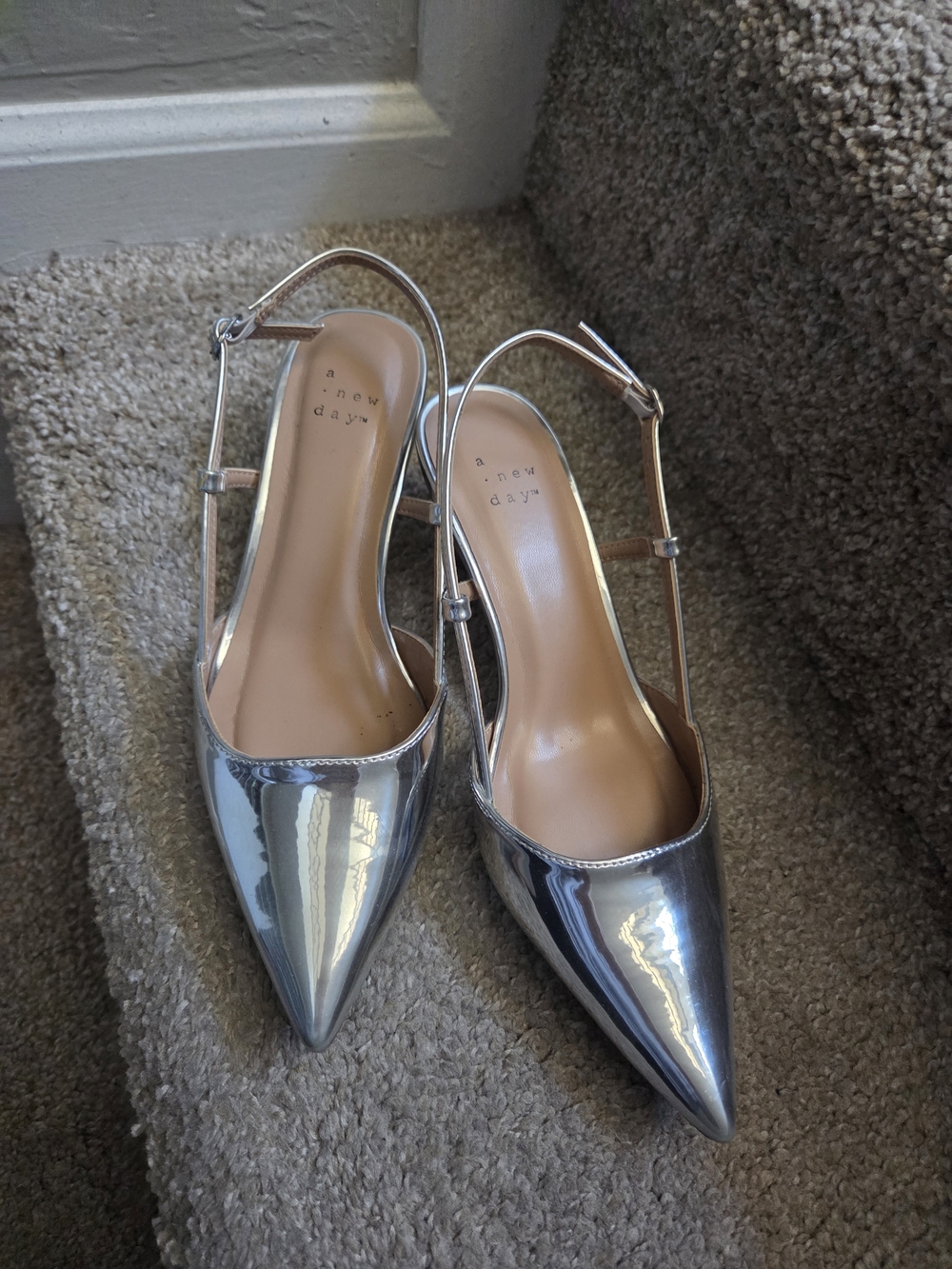 a new day Metallic Silver Pointed-Toe Slingback Heels